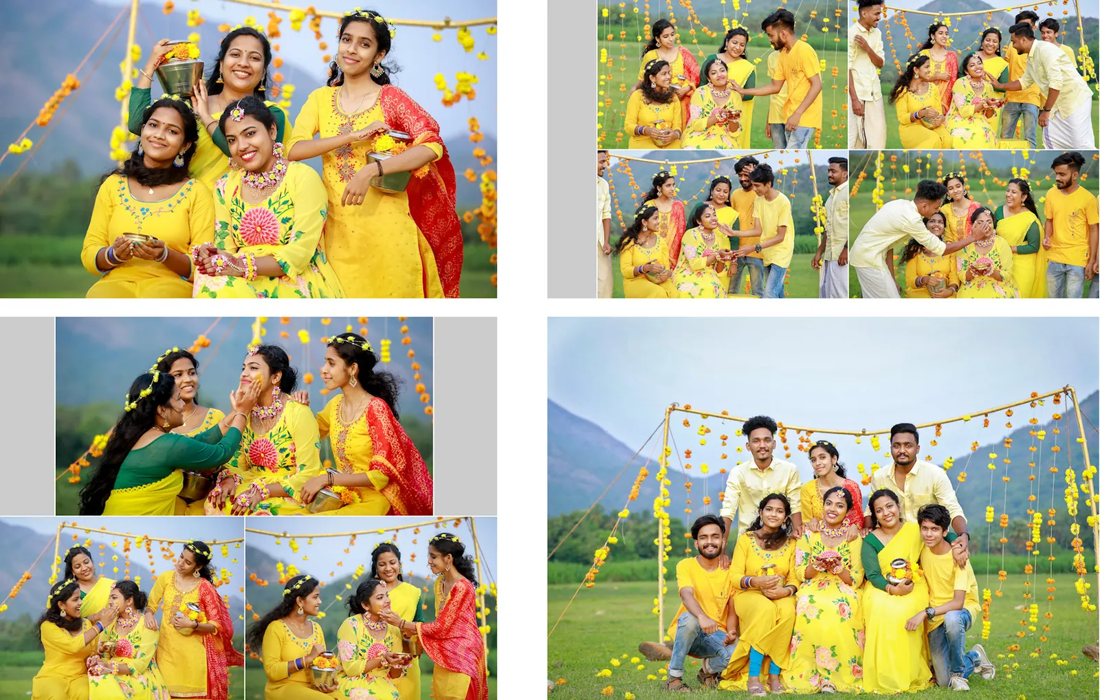 Friends and family together during Krishna and Franklin outdoor Haldi in Palakkad